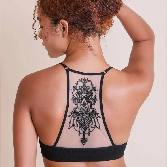 Black Tattoo Mesh Racerback Bralette