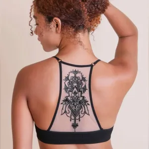 Black Tattoo Mesh Racerback Bralette