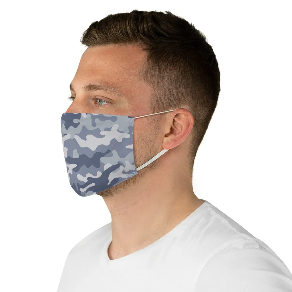 Blue Gray Camo Printed Cloth Fabric Face Mask Light Colored Camouflage Army Military