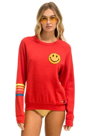 BOLT RUGBY STITCH CREW SWEATSHIRT - RED // NEON RAINBOW