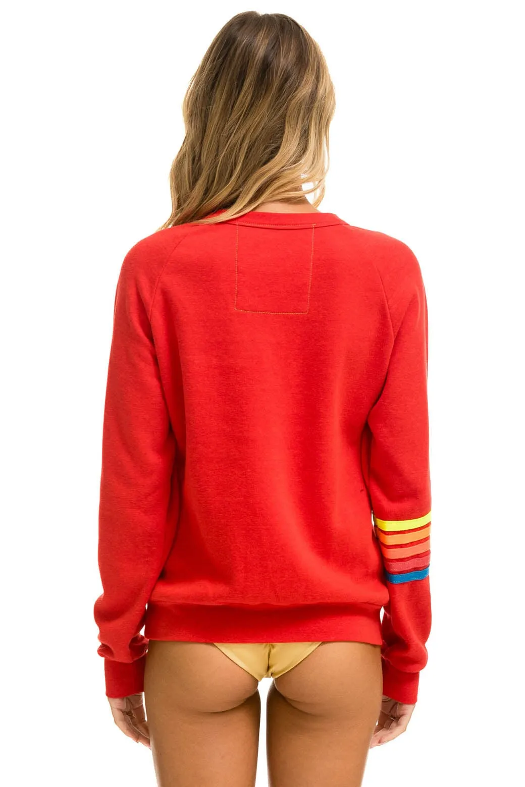 BOLT RUGBY STITCH CREW SWEATSHIRT - RED // NEON RAINBOW