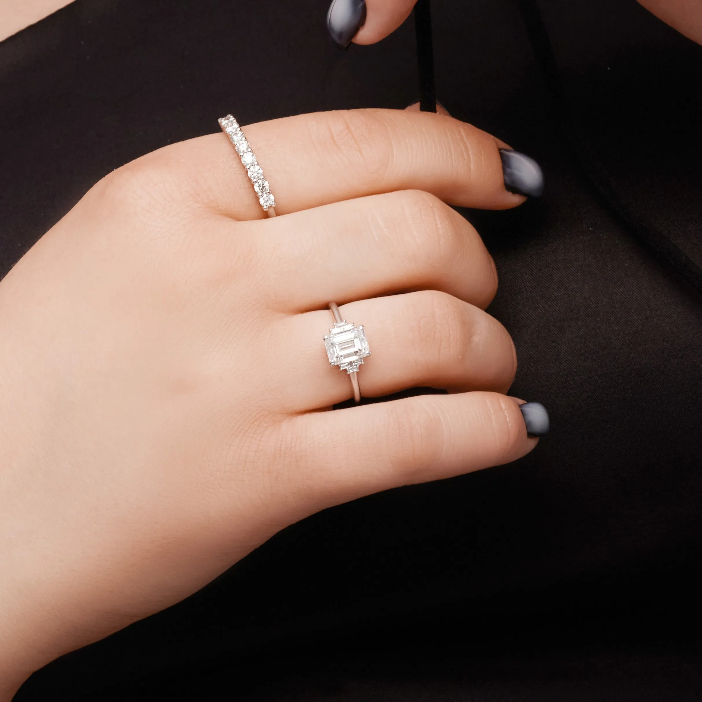 Bright Sky 4 Prongs Natural Emerald  Diamond Engagement Ring