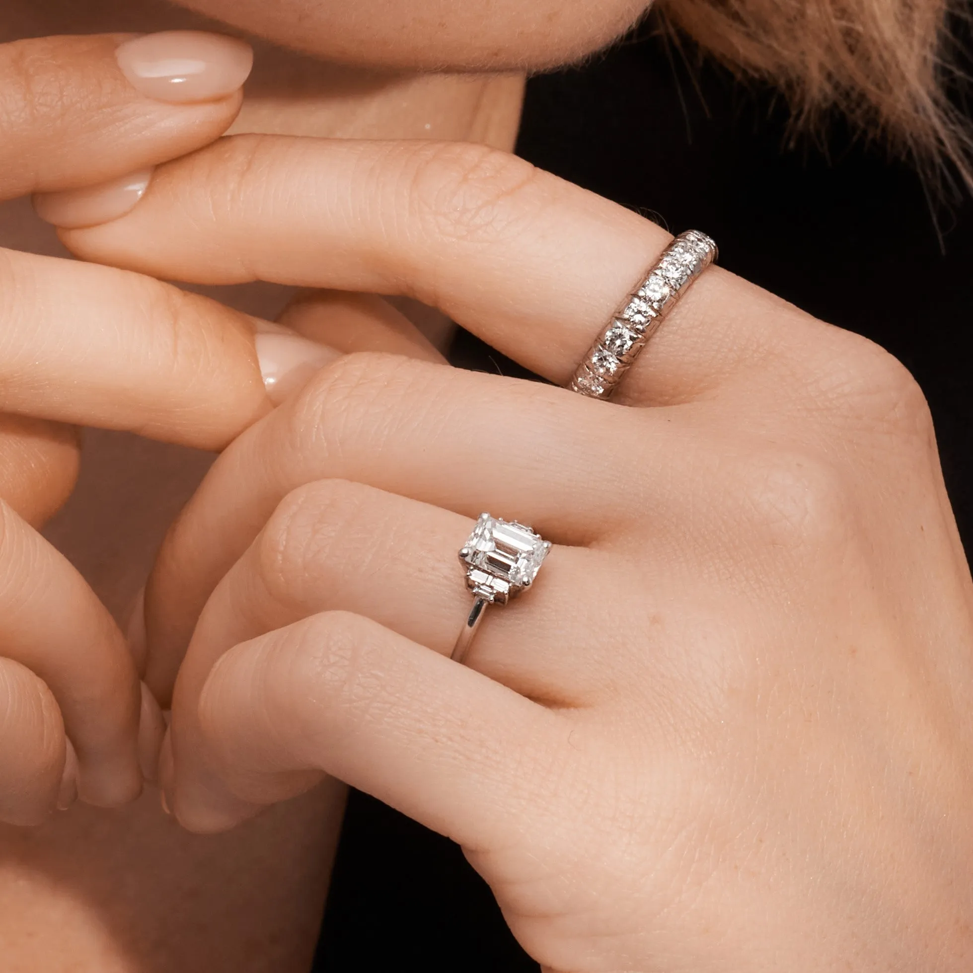 Bright Sky 4 Prongs Natural Emerald  Diamond Engagement Ring