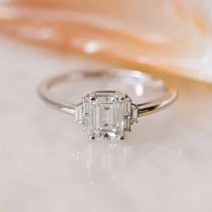 Bright Sky 4 Prongs Natural Emerald  Diamond Engagement Ring