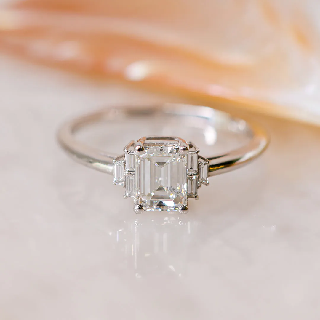 Bright Sky 4 Prongs Natural Emerald  Diamond Engagement Ring