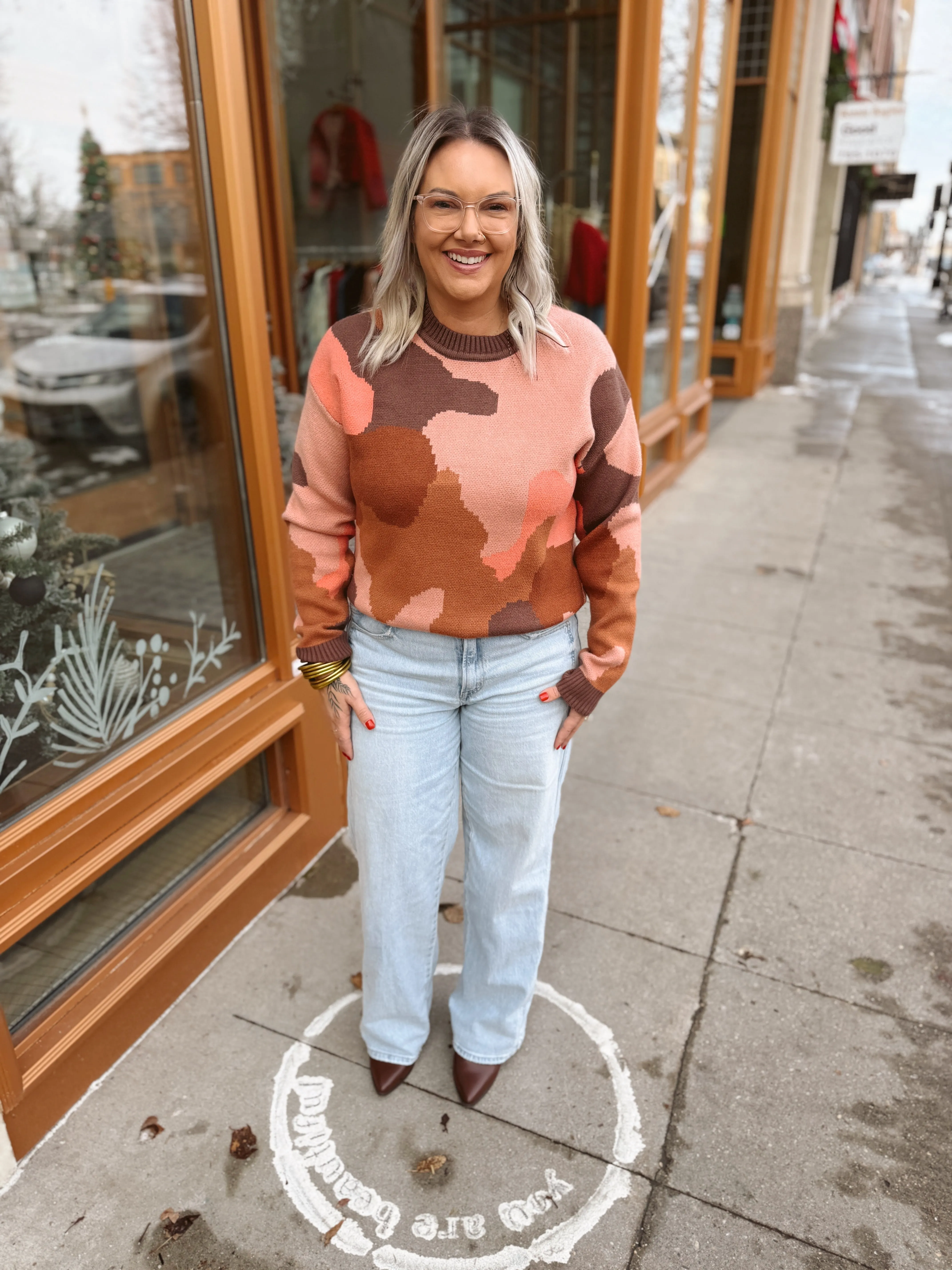 Brown Mix Camo Knit Sweater