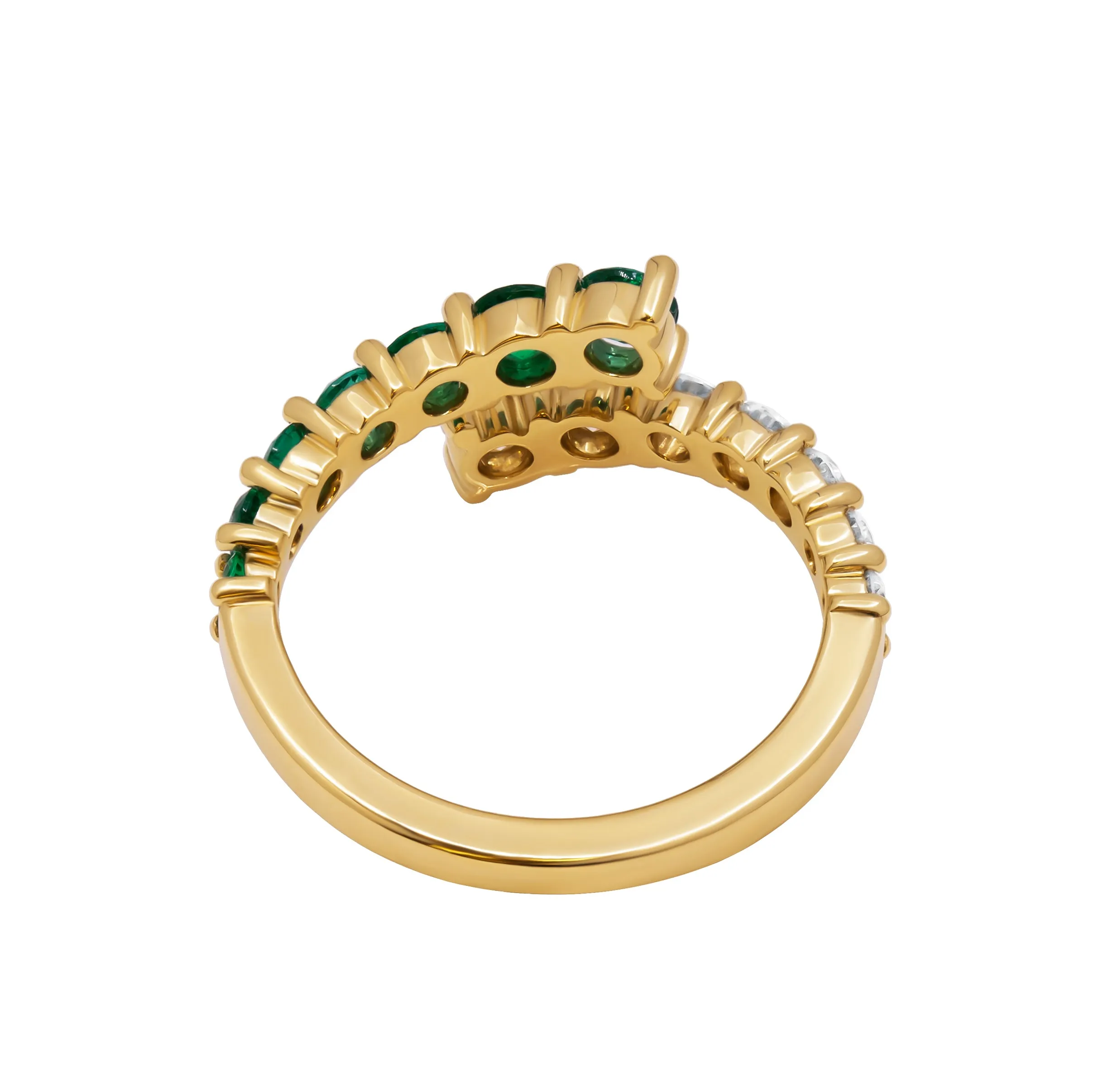 By Pass Ring with Diamonds & Green Emeralds