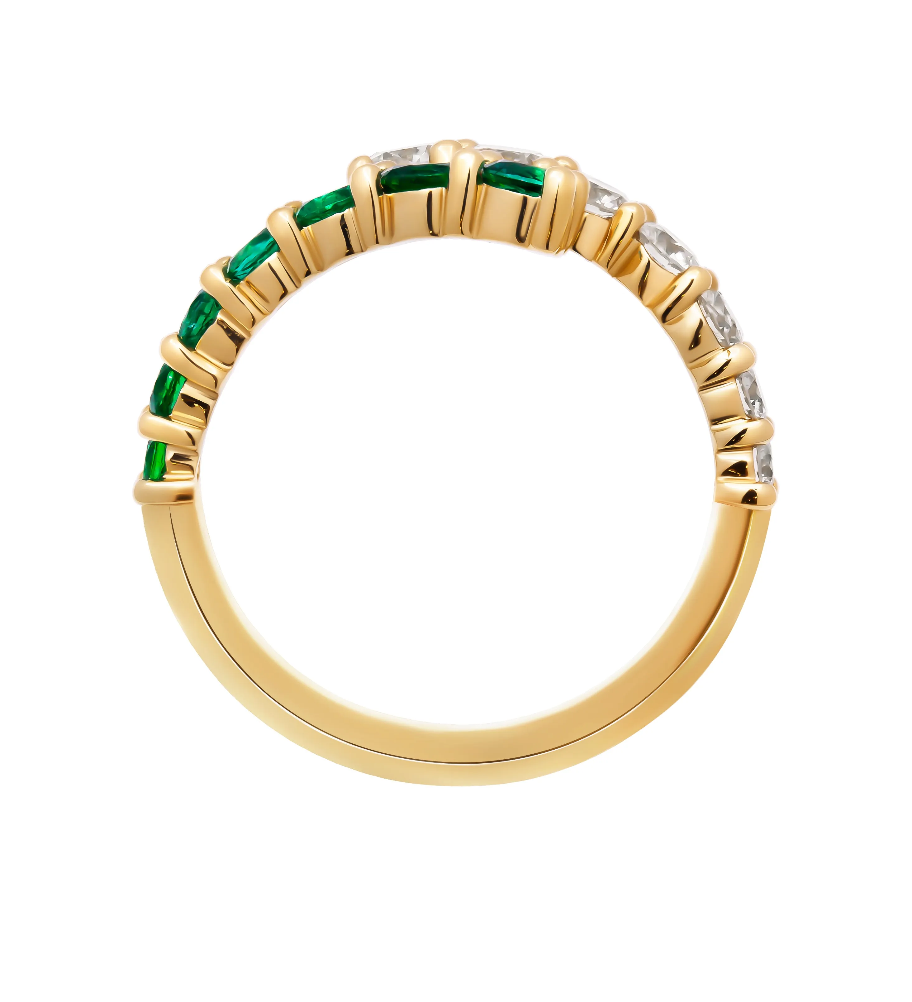 By Pass Ring with Diamonds & Green Emeralds