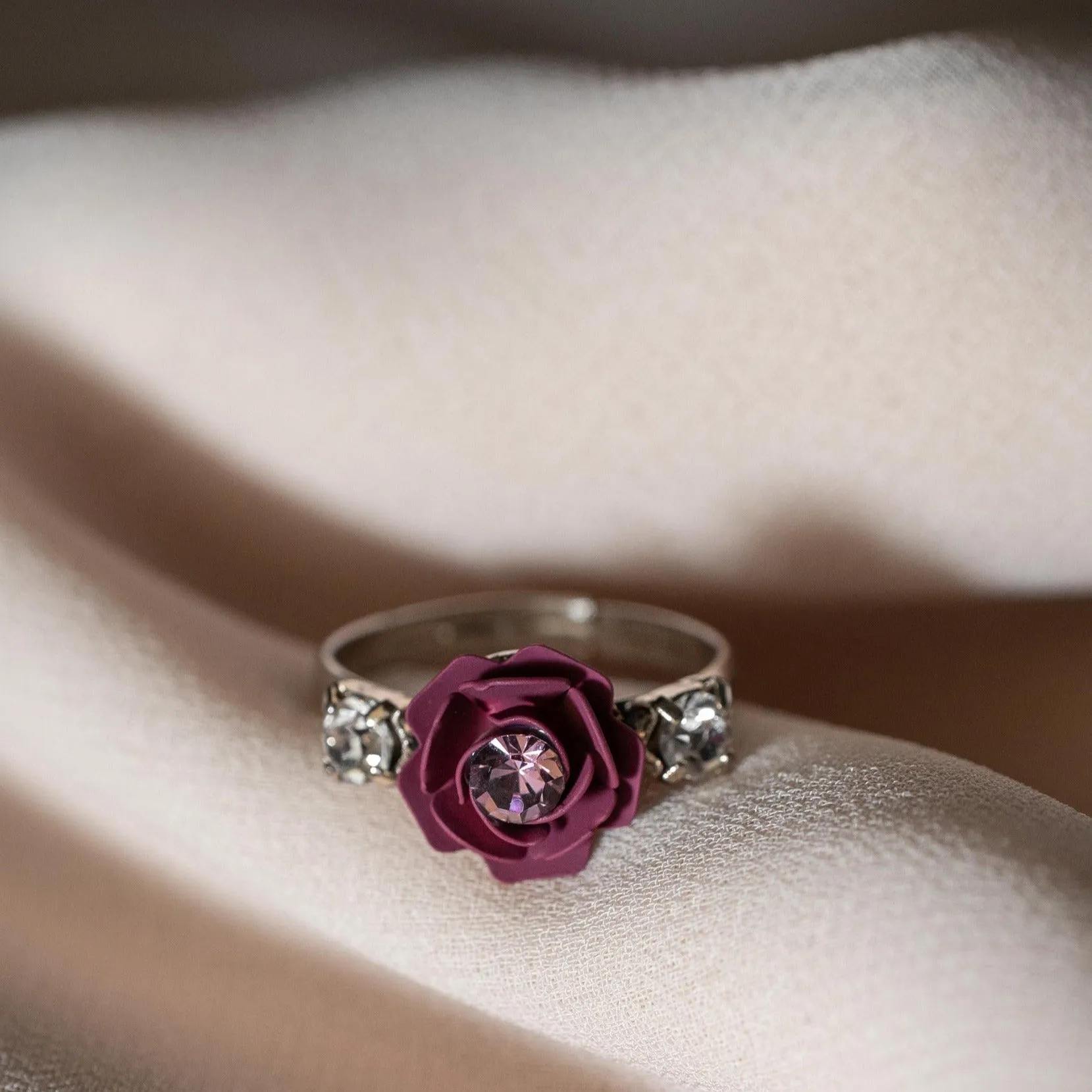 Camellia Adjustable Ring with crystals