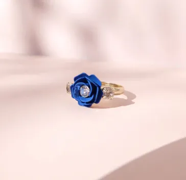 Camellia Adjustable Ring with crystals