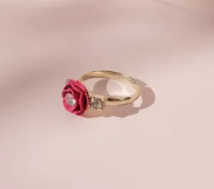 Camellia Adjustable Ring with crystals