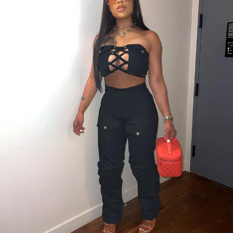 Camouflage Hollow Out Tube Top & Pants Set