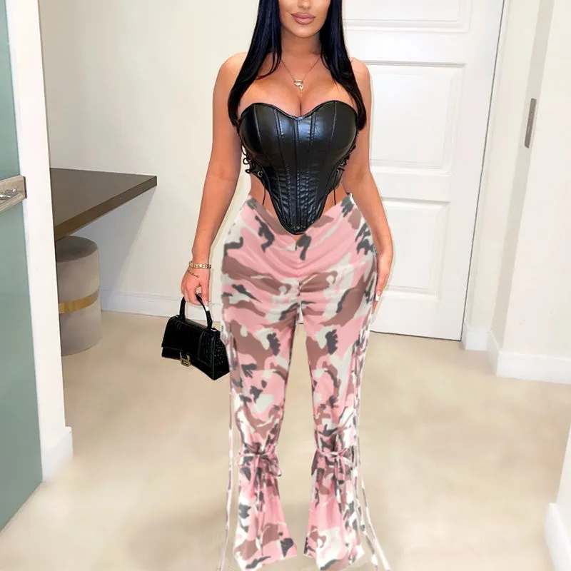 Camouflage Print Tassel Design Pants