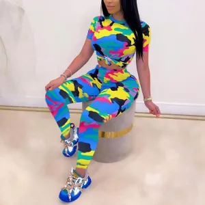 Camouflage Round Neck Two Piece Set