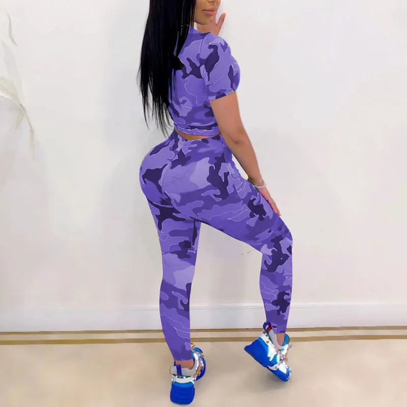 Camouflage Round Neck Two Piece Set