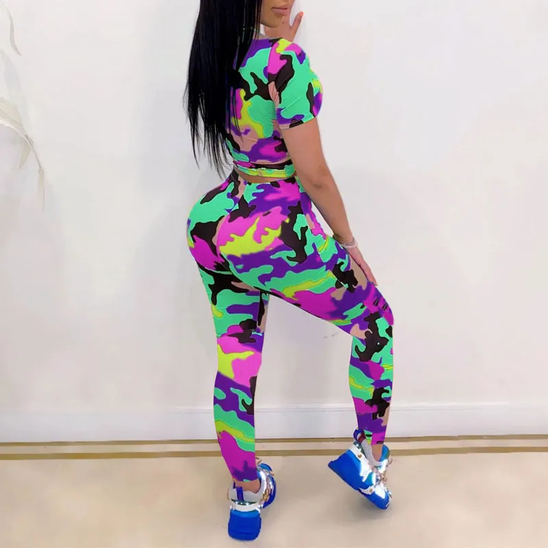 Camouflage Round Neck Two Piece Set