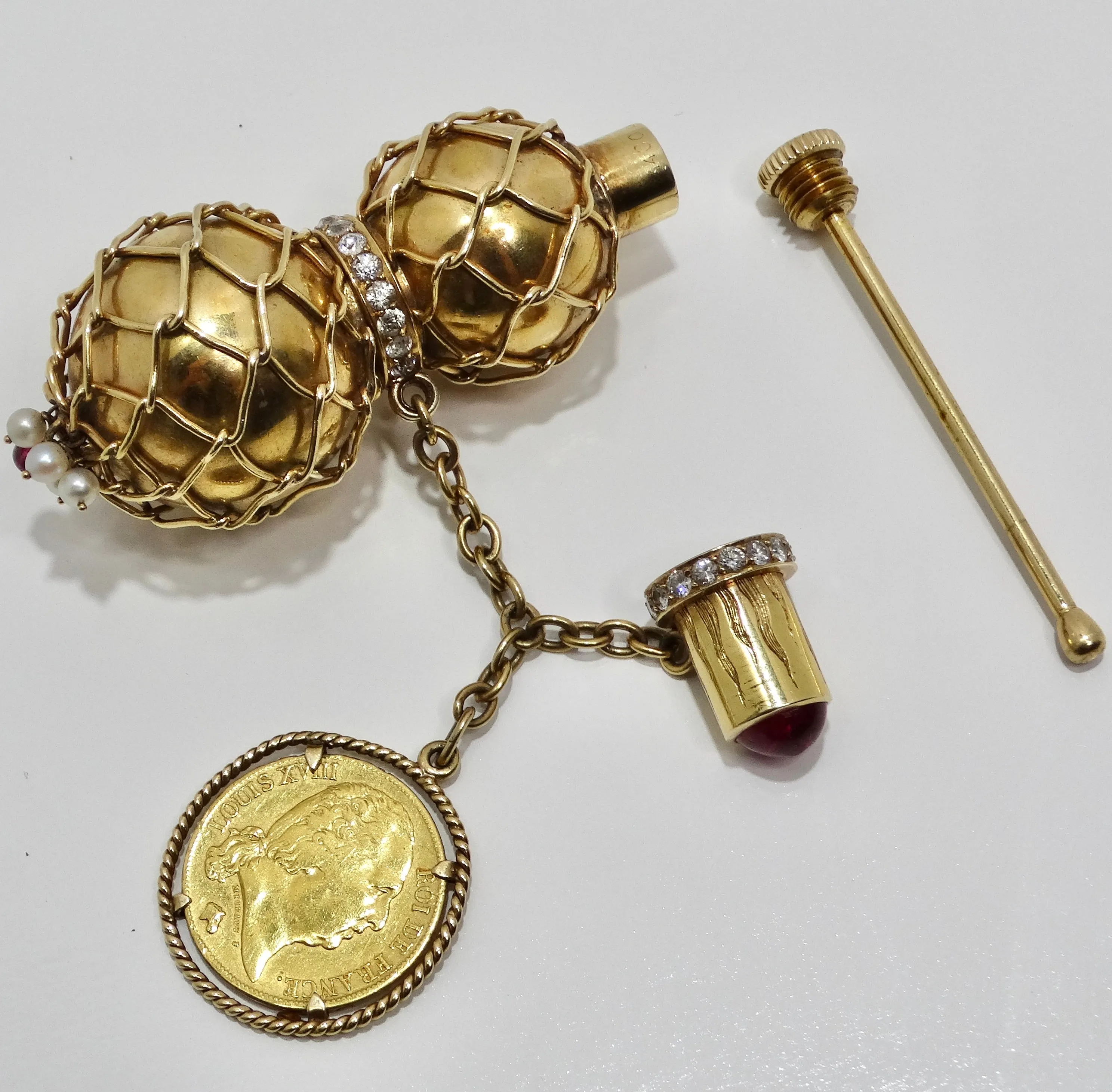 Cartier 24K Gold Diamond 1940s Perfume Bottle