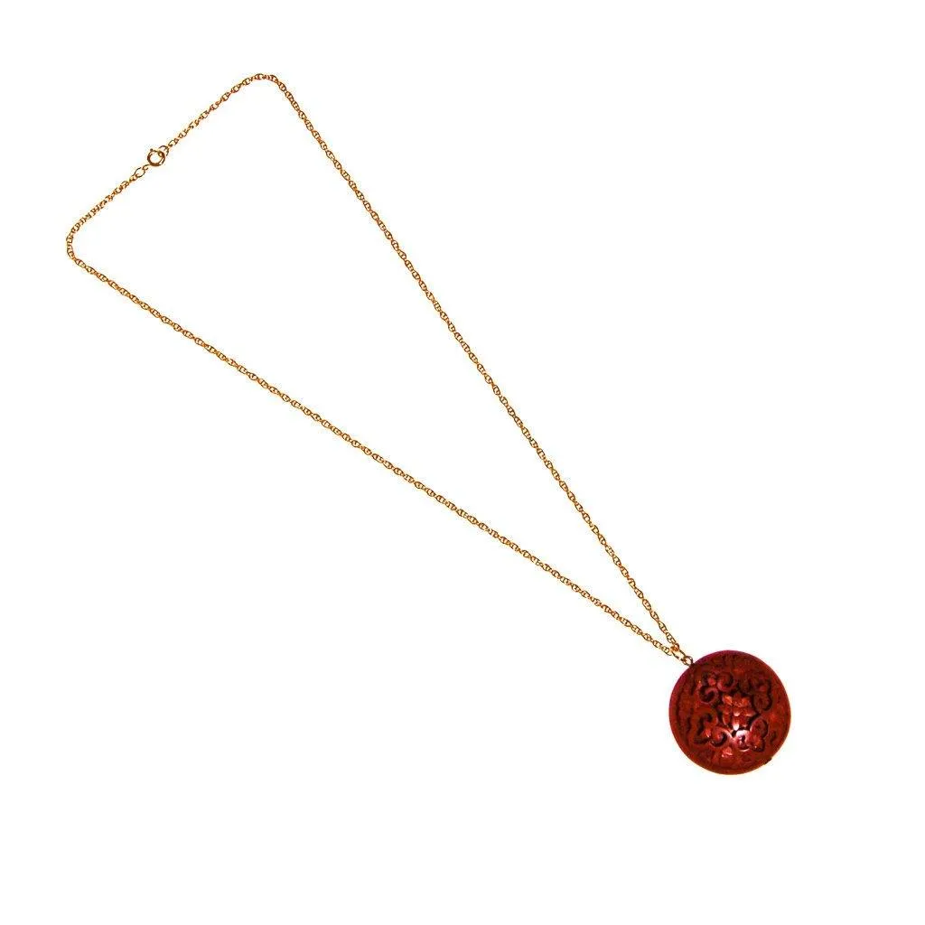 Carved Cinnabar Medallion Pendant Necklace