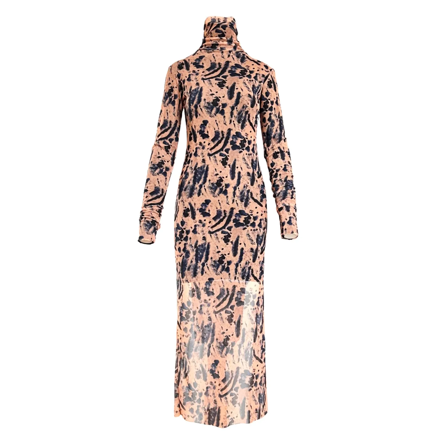 Cheetah-Print Mesh Dress in Blush & Navy