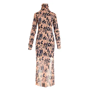 Cheetah-Print Mesh Dress in Blush & Navy