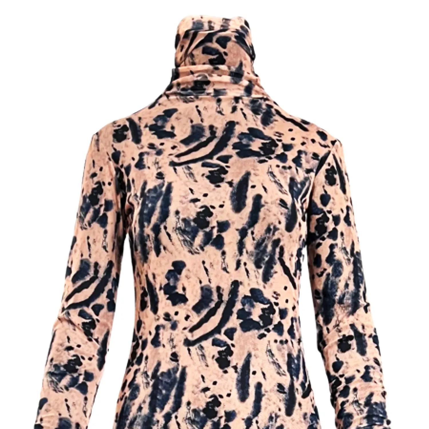 Cheetah-Print Mesh Dress in Blush & Navy