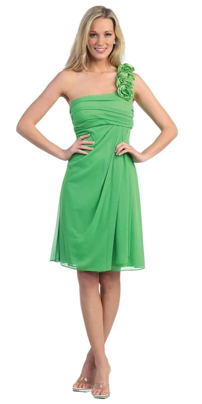 CLEARANCE - Eureka 1801 One Shoulder Knee Length Chiffon Dress (Size 2XL)