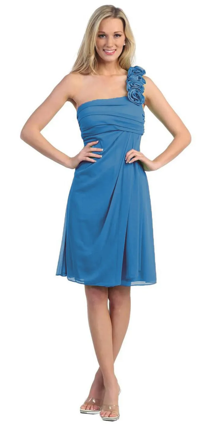 CLEARANCE - Eureka 1801 One Shoulder Knee Length Chiffon Dress (Size 2XL)