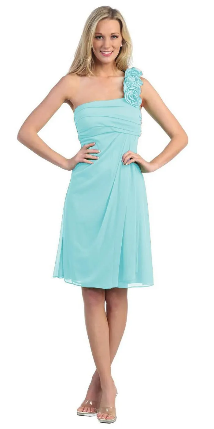 CLEARANCE - Eureka 1801 One Shoulder Knee Length Chiffon Dress (Size 2XL)