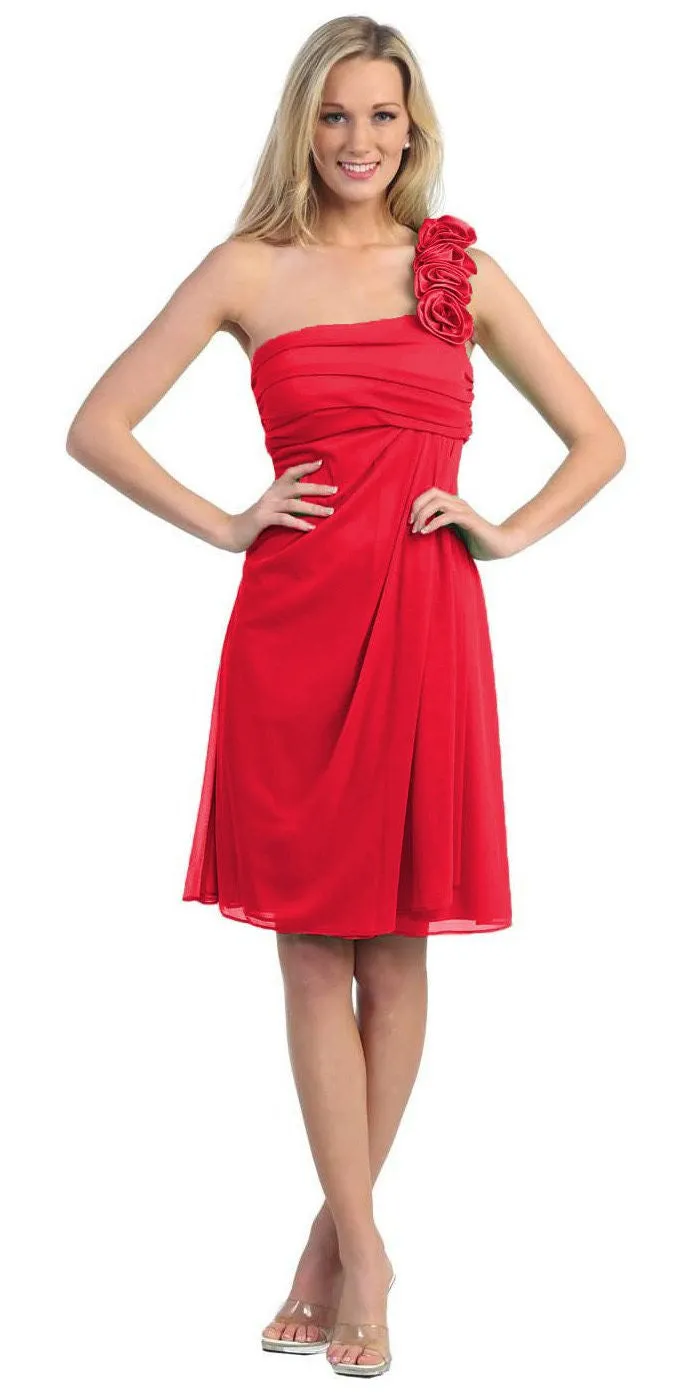 CLEARANCE - Eureka 1801 One Shoulder Knee Length Chiffon Dress (Size 2XL)