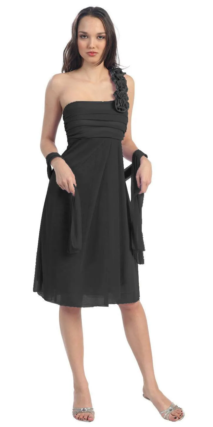 CLEARANCE - Eureka 1801 One Shoulder Knee Length Chiffon Dress (Size 2XL)