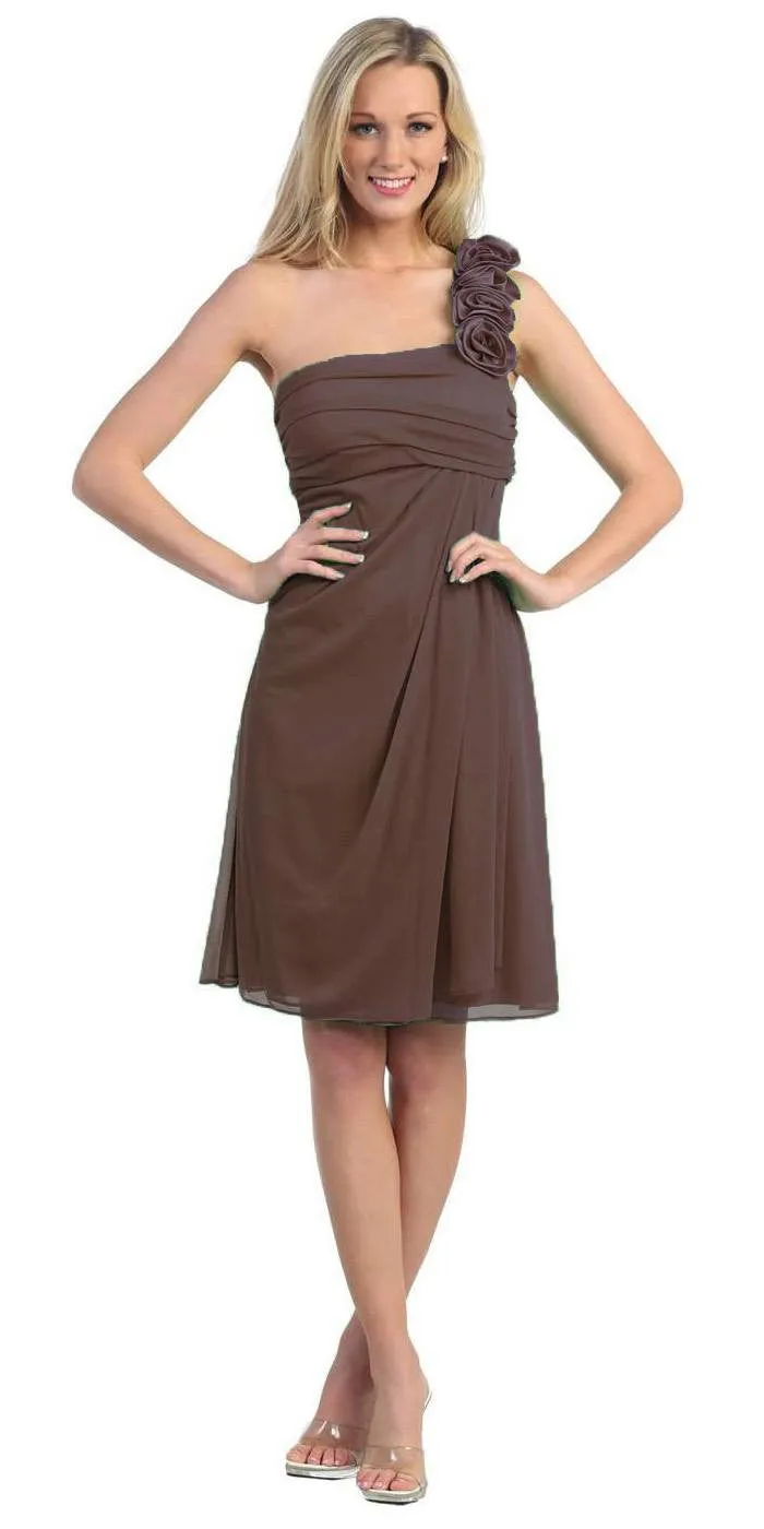 CLEARANCE - Eureka 1801 One Shoulder Knee Length Chiffon Dress (Size 2XL)