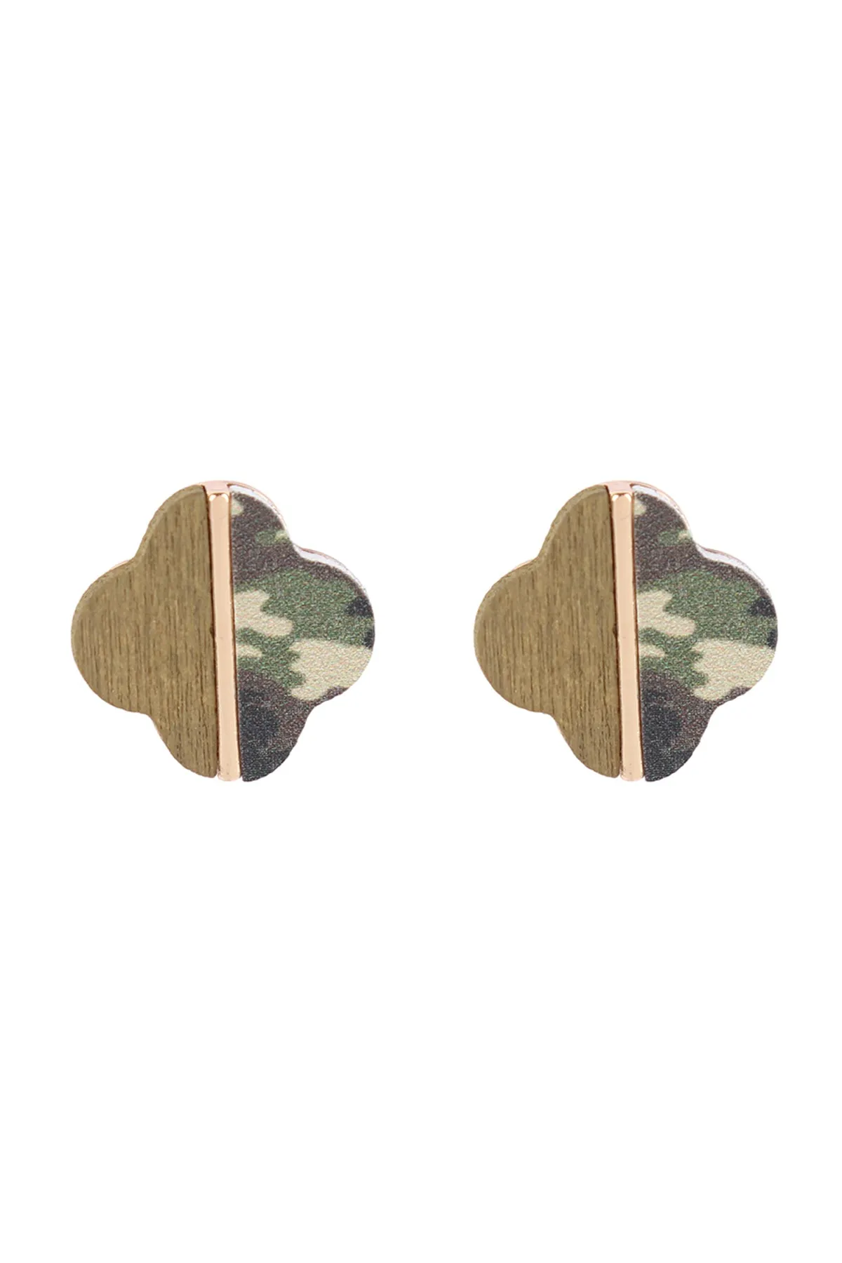 CLOVER WOOD CAMO TWO TONE STUD EARRINGS