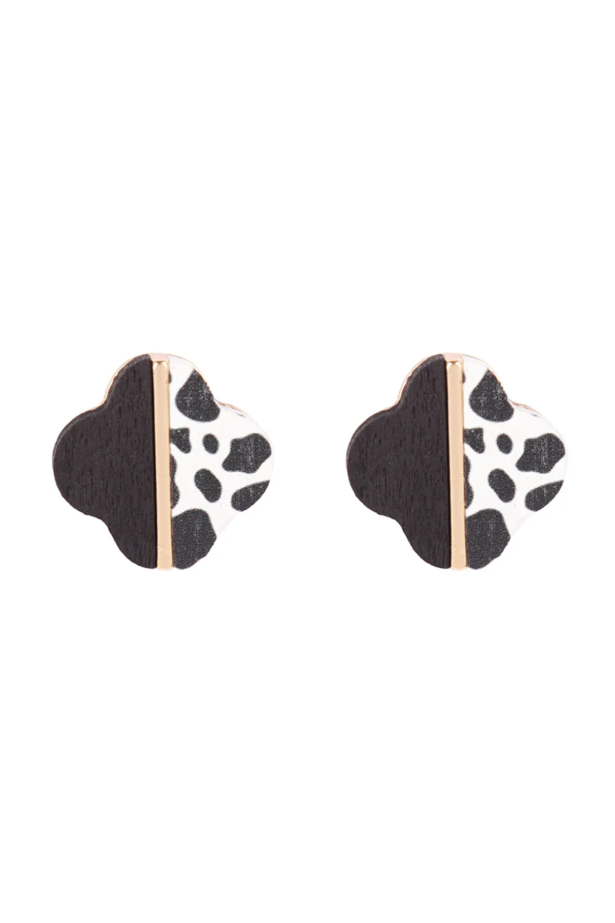 CLOVER WOOD CAMO TWO TONE STUD EARRINGS