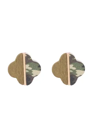 CLOVER WOOD CAMO TWO TONE STUD EARRINGS