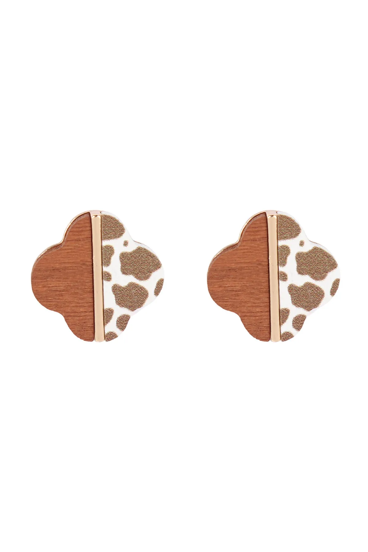 CLOVER WOOD CAMO TWO TONE STUD EARRINGS