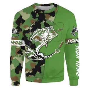 Custom Name largemouth bass fishing tattoos Camouflage green camo shirt Custom Sweatshirt NPQ433
