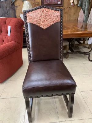 Custom Tooled Dining Room Chair in Dark Leather with Crimson Tooling