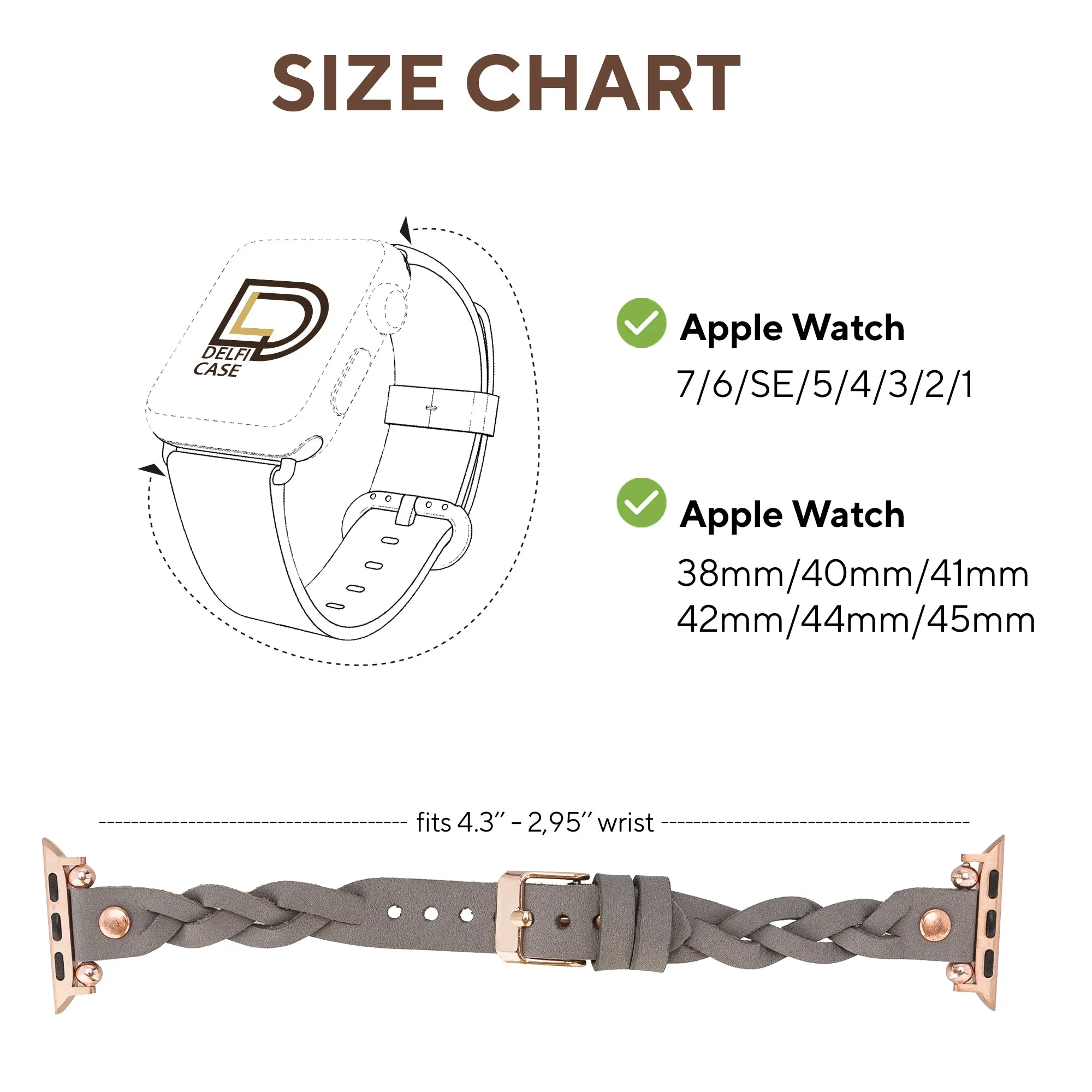 DelfiCase Sheffield Collection Leather Watch Band for Apple Watch & Fitbit / Sense