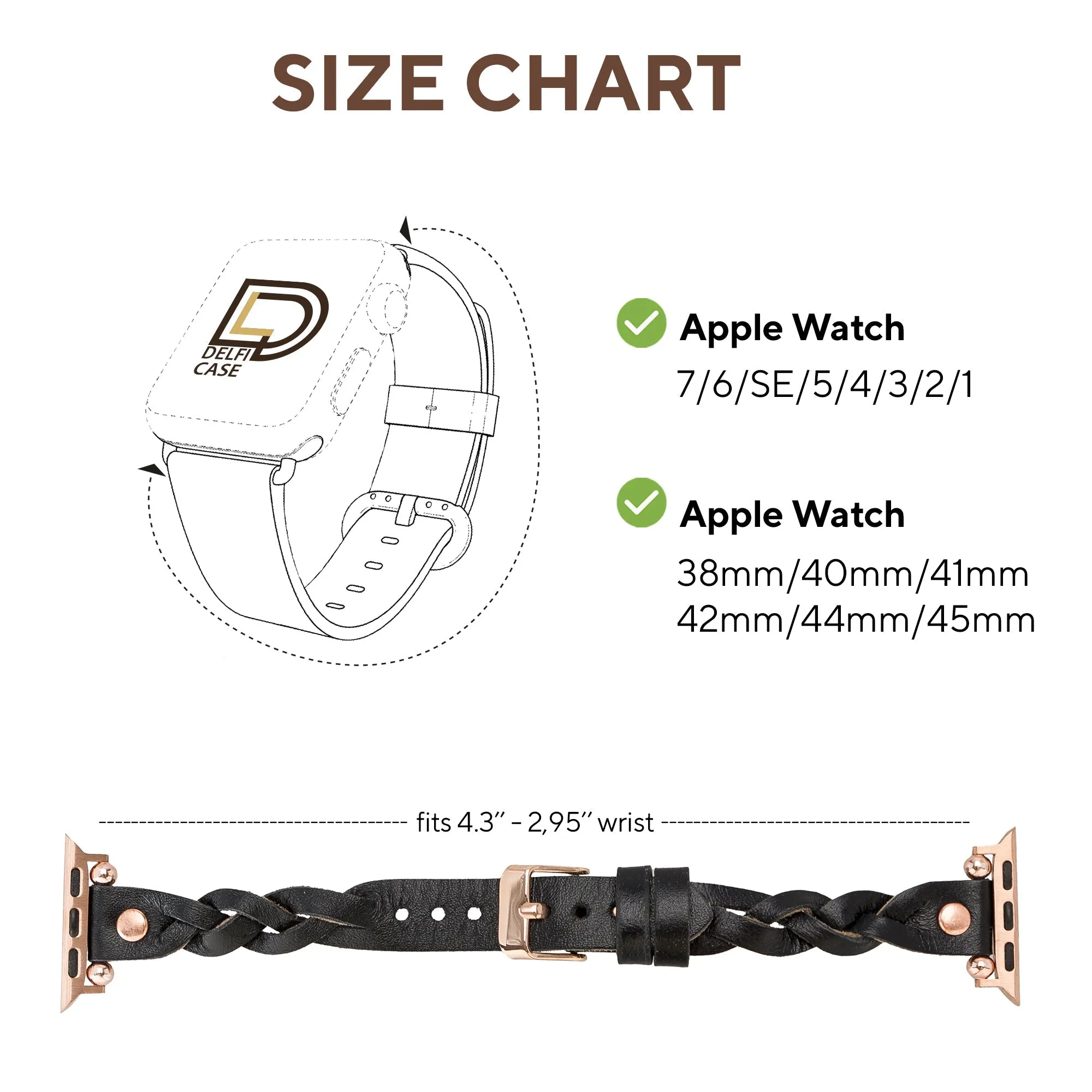 DelfiCase Sheffield Collection Leather Watch Band for Apple Watch & Fitbit / Sense