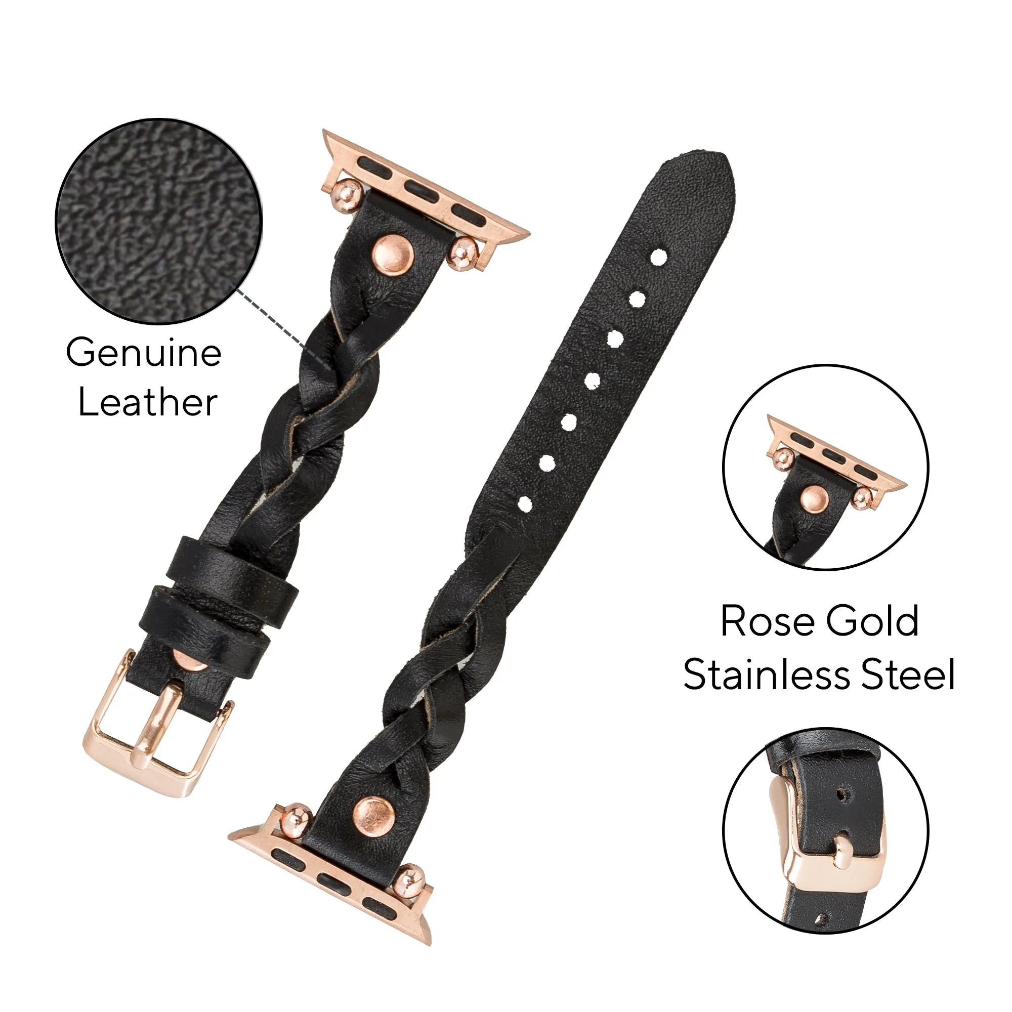 DelfiCase Sheffield Collection Leather Watch Band for Apple Watch & Fitbit / Sense