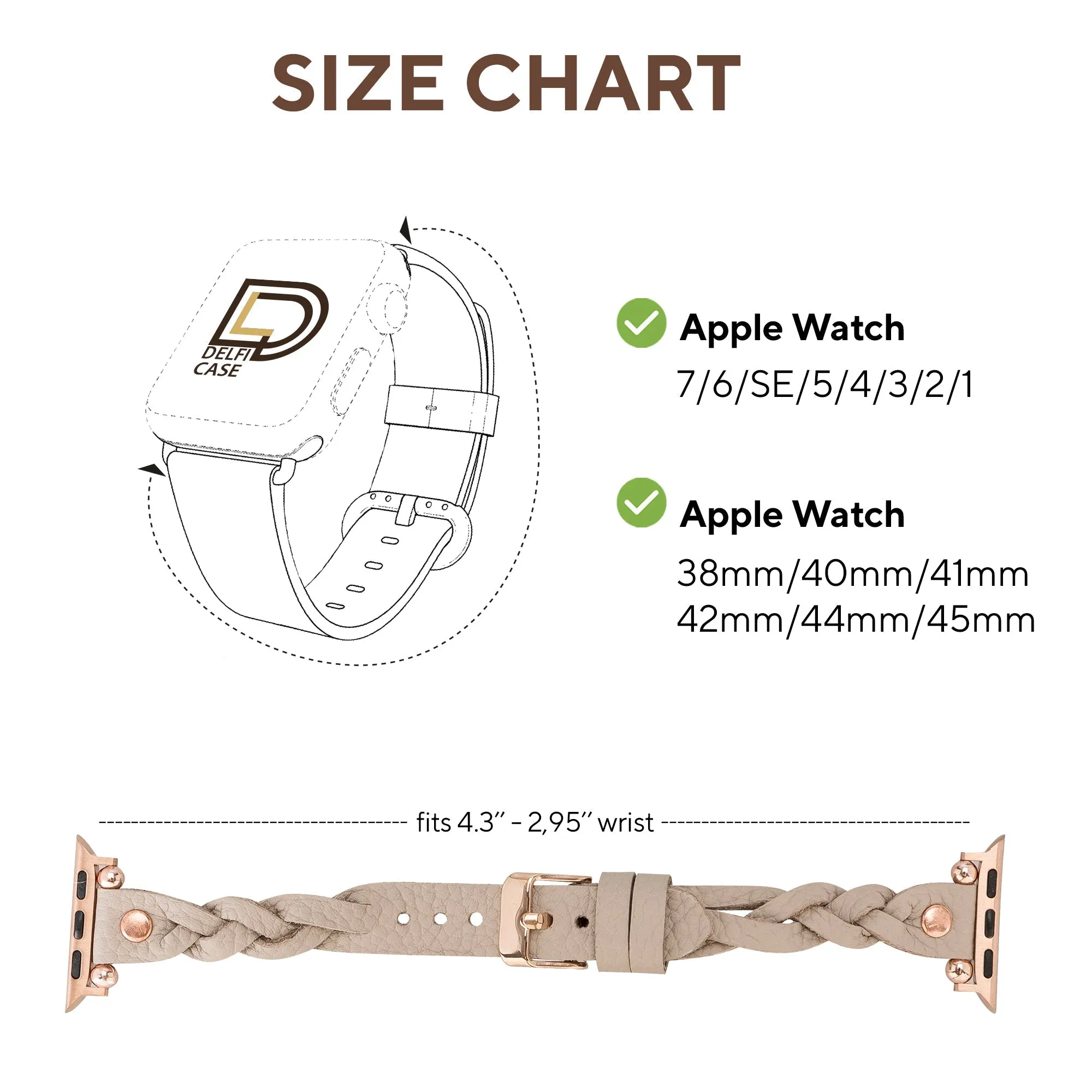 DelfiCase Sheffield Collection Leather Watch Band for Apple Watch & Fitbit / Sense