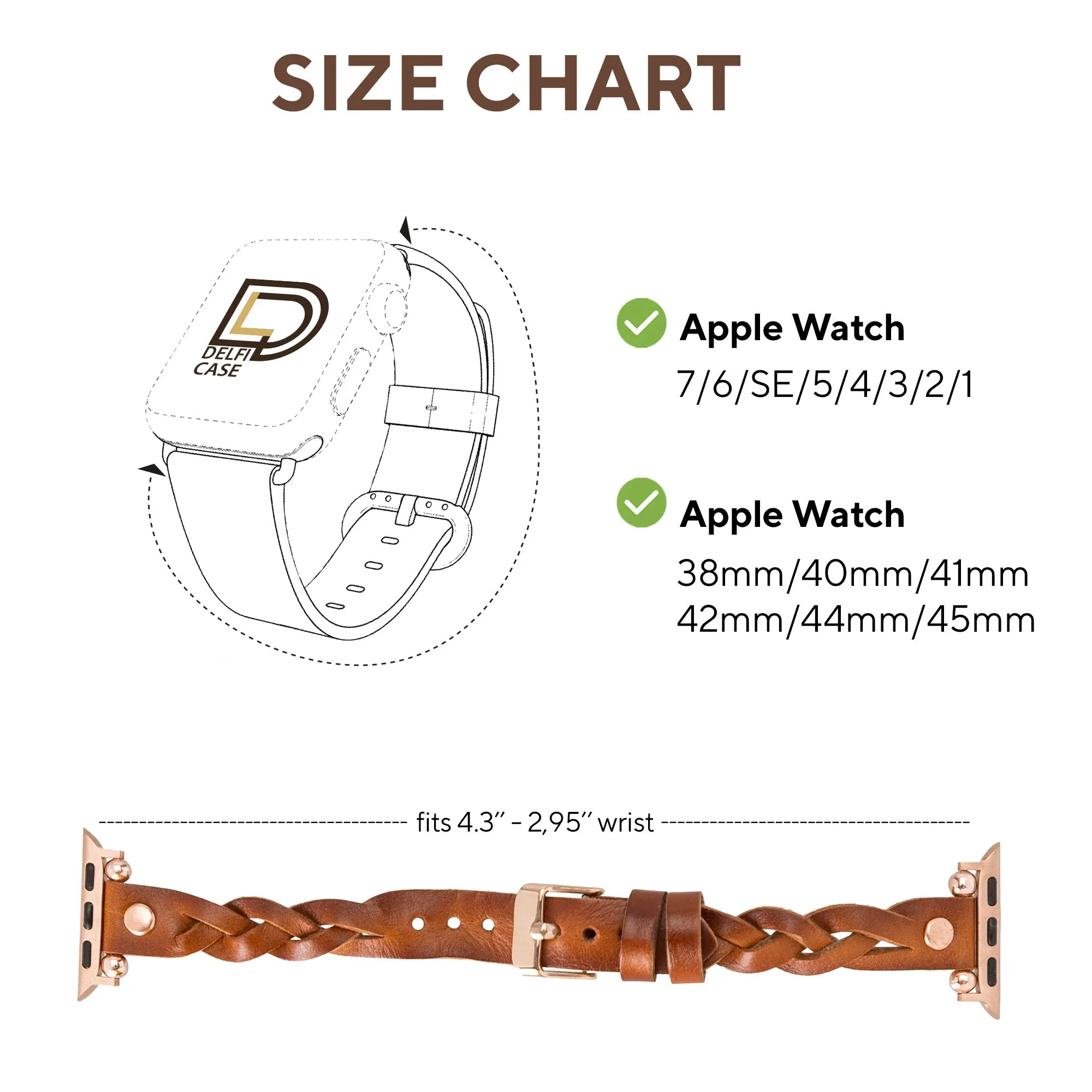DelfiCase Sheffield Collection Leather Watch Band for Apple Watch & Fitbit / Sense