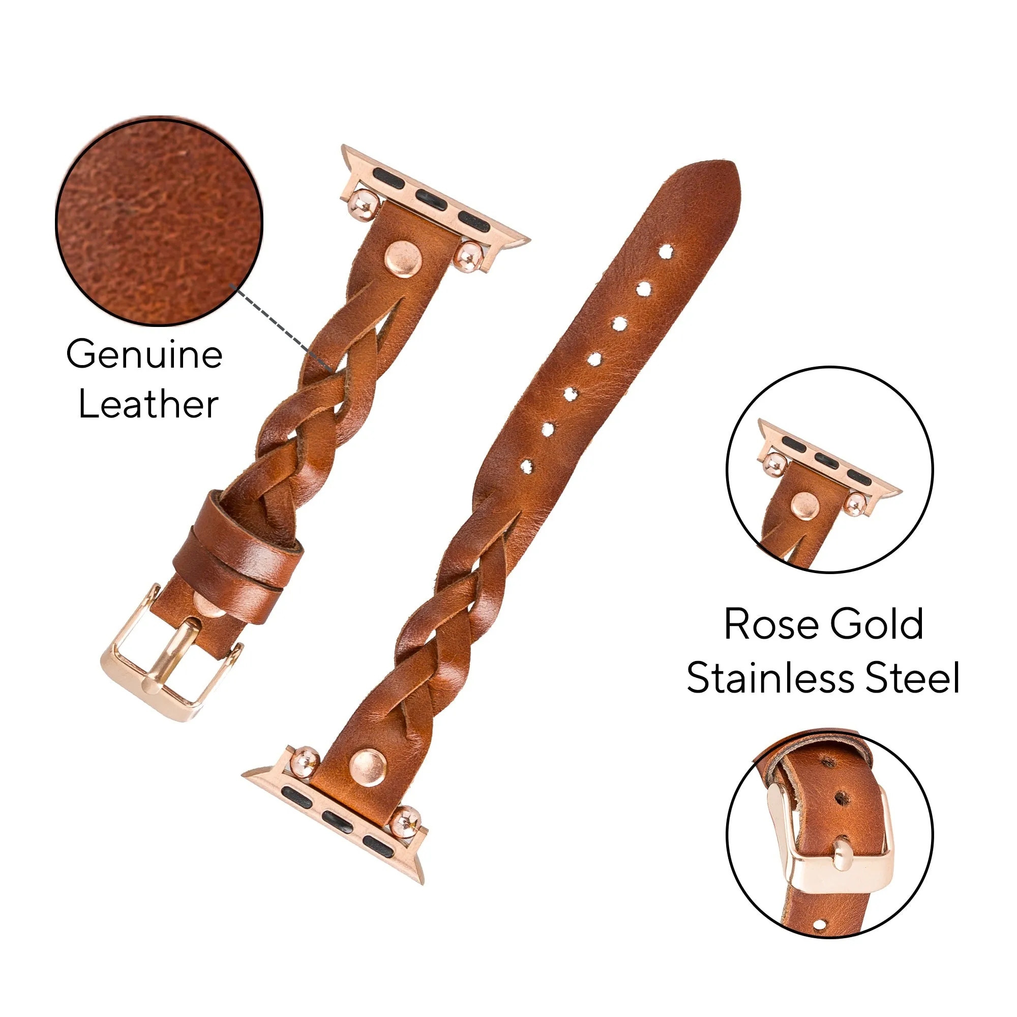 DelfiCase Sheffield Collection Leather Watch Band for Apple Watch & Fitbit / Sense