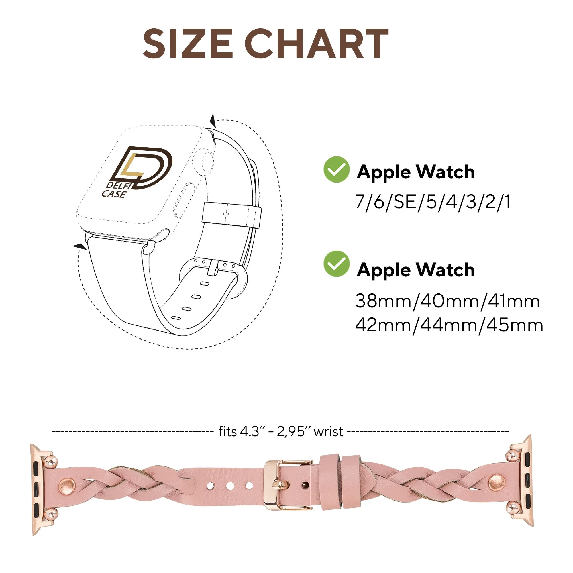 DelfiCase Sheffield Collection Leather Watch Band for Apple Watch & Fitbit / Sense