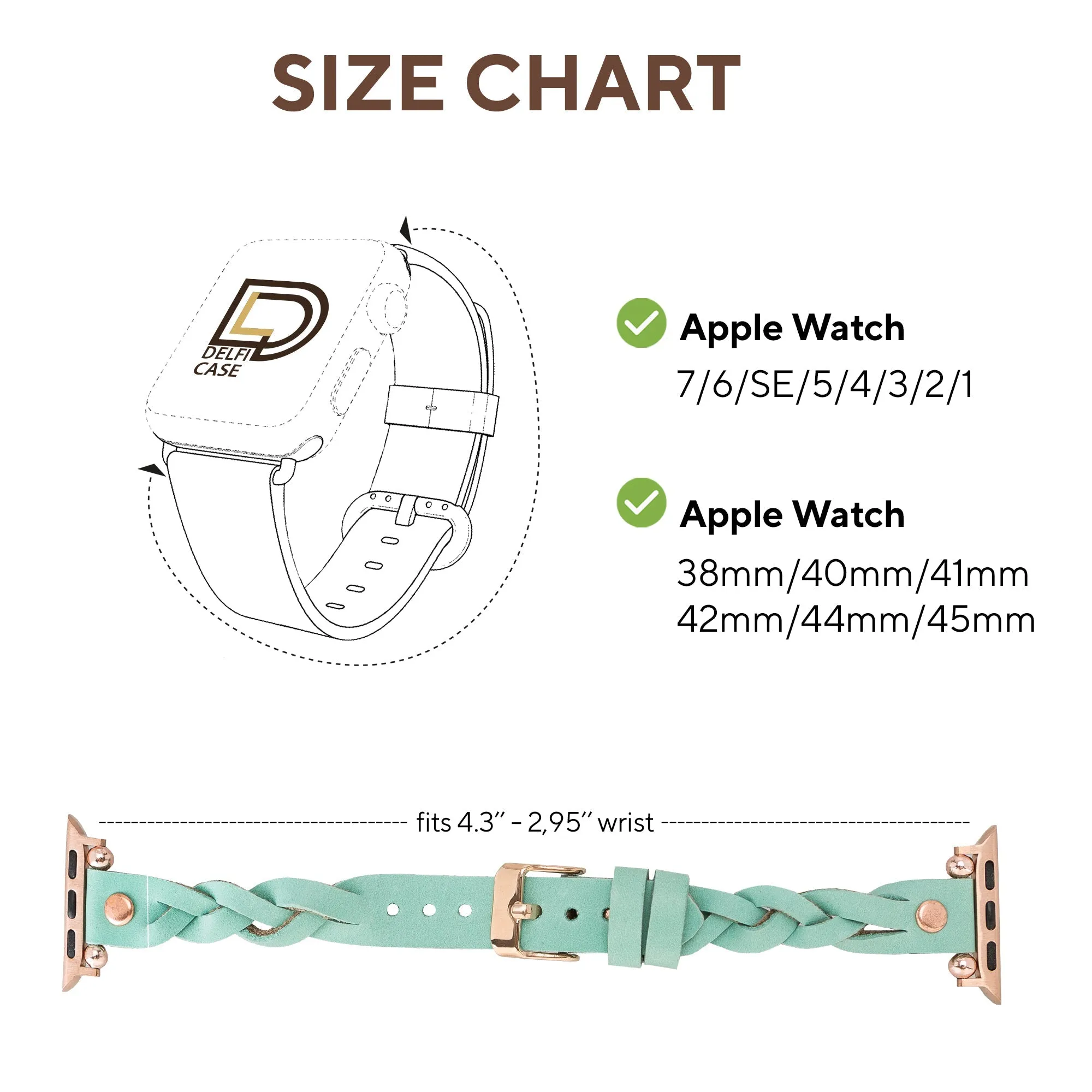 DelfiCase Sheffield Collection Leather Watch Band for Apple Watch & Fitbit / Sense