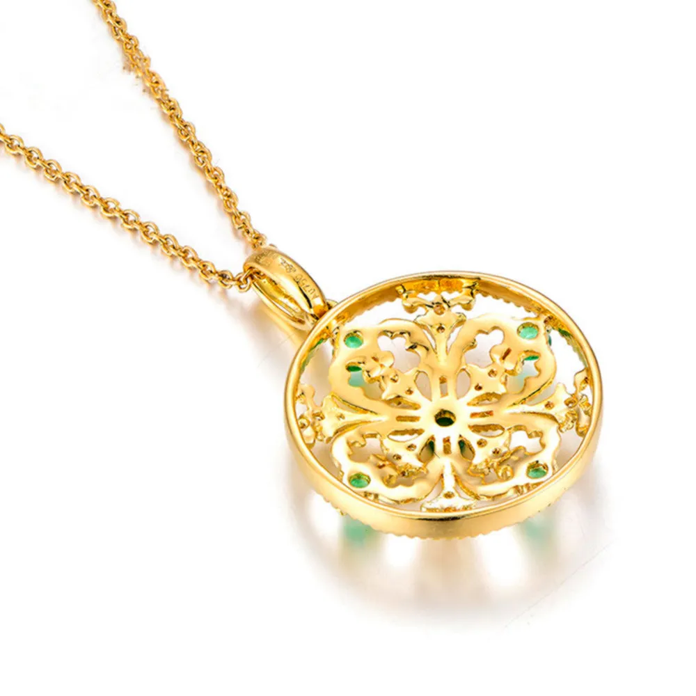Diamond and Emerald Floral Pendant Necklace
