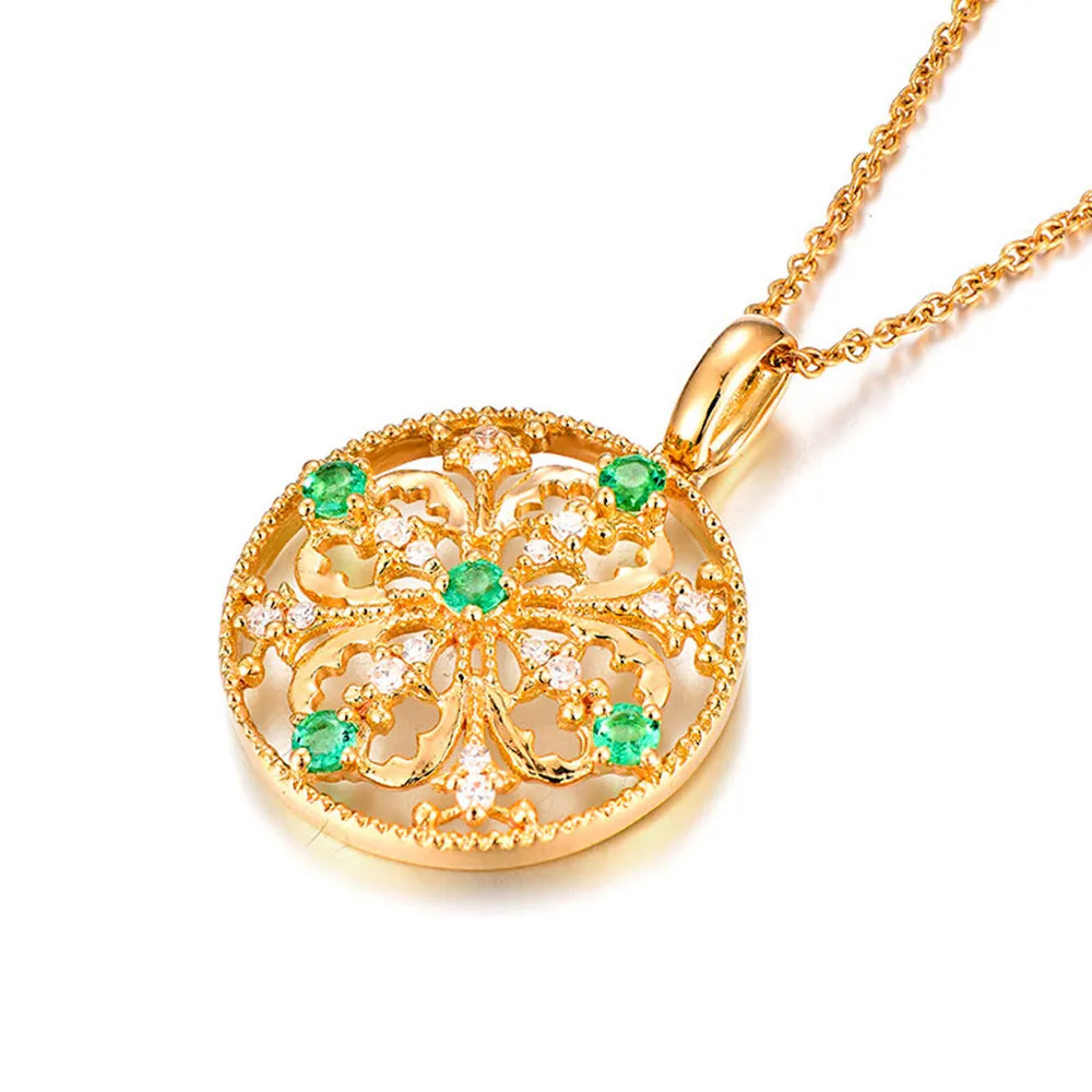 Diamond and Emerald Floral Pendant Necklace