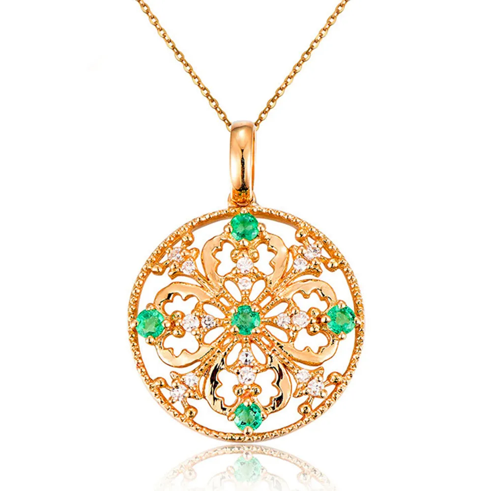 Diamond and Emerald Floral Pendant Necklace