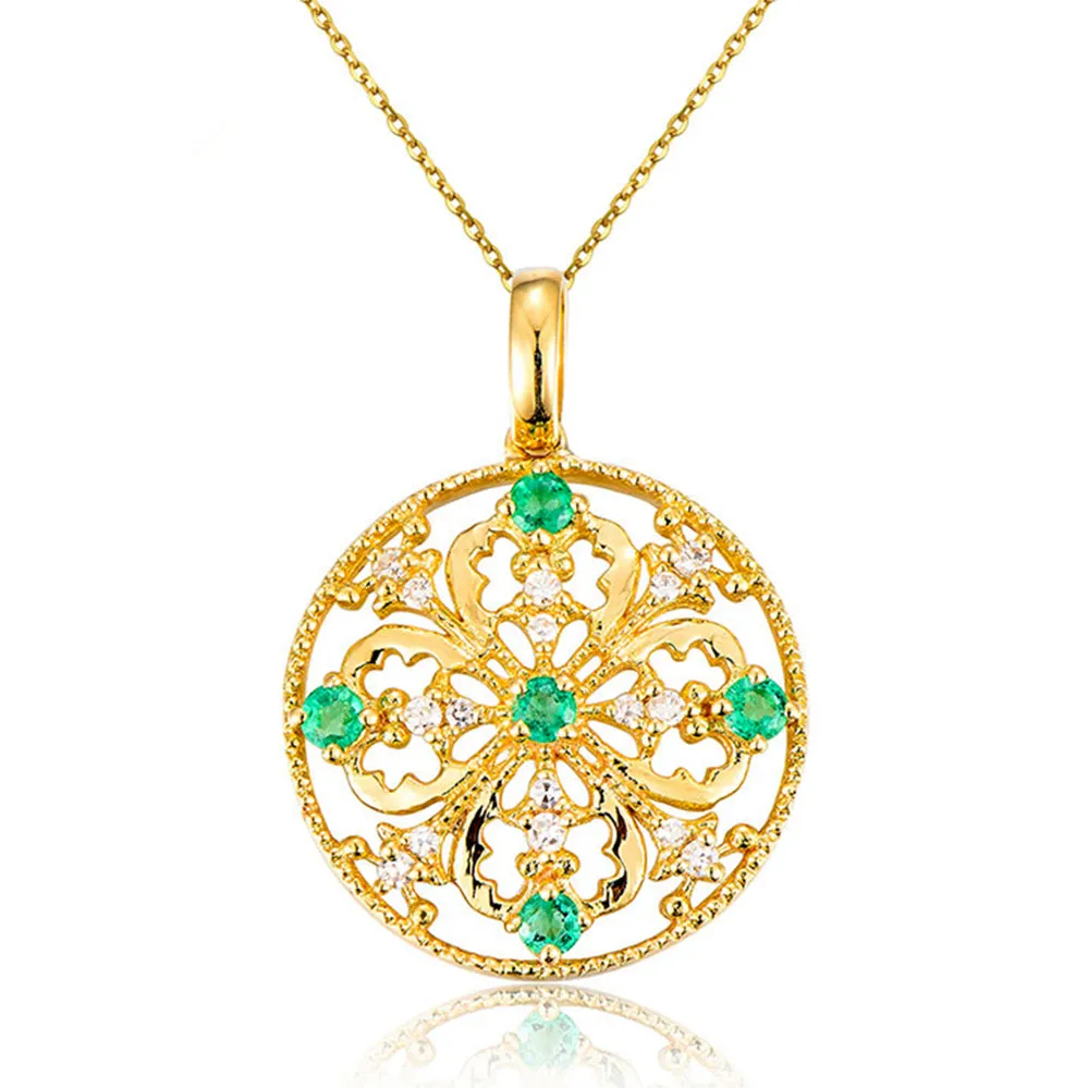 Diamond and Emerald Floral Pendant Necklace