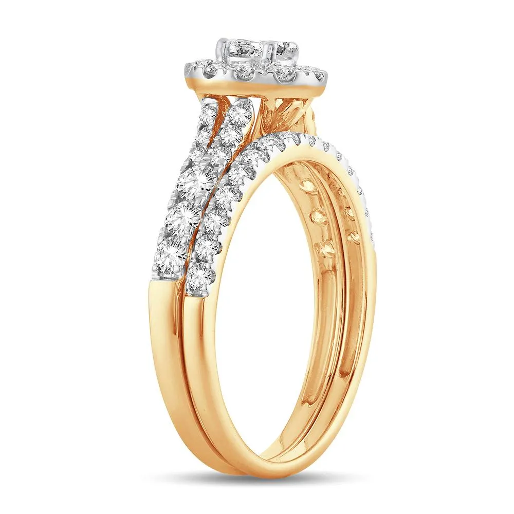 Diamond Engagement Ring and Matching Band Set - 1.00 Carats in 14KT Gold